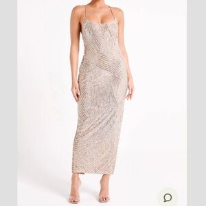 MESHKI Tierra Silver Sequin Maxi Dress Size M